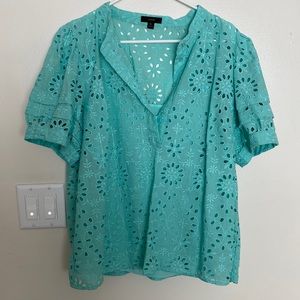 J. Crew Aqua puff sleeve women’s short sleeve blouse